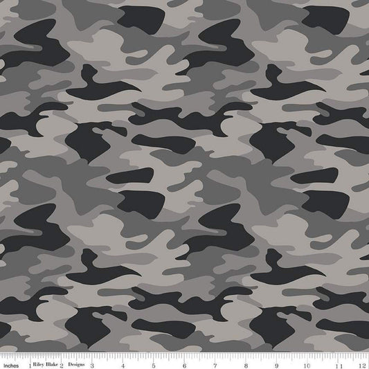 Fat Quarter End of Bolt - SALE Big Game Camo C12972 Gray - Riley Blake Designs - Camouflage - Quilting Cotton Fabric