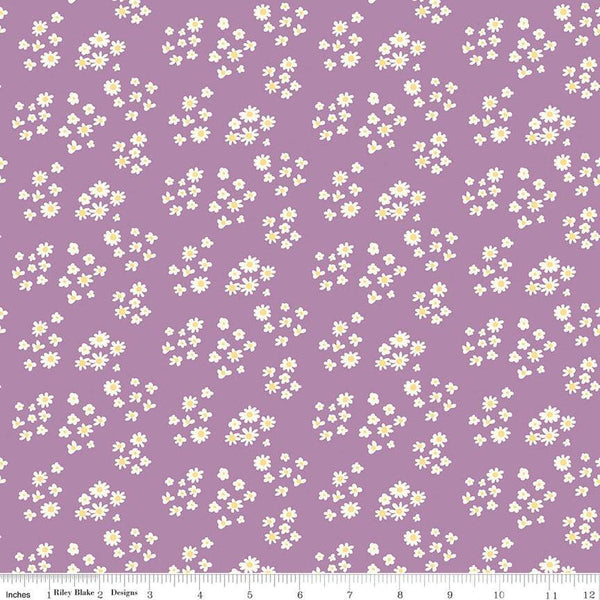 Fat Quarter End of Bolt - SALE Hello Spring Daisies C12962 Lavender - Riley Blake - Floral Flowers Cream Daisy - Quilting Cotton Fabric