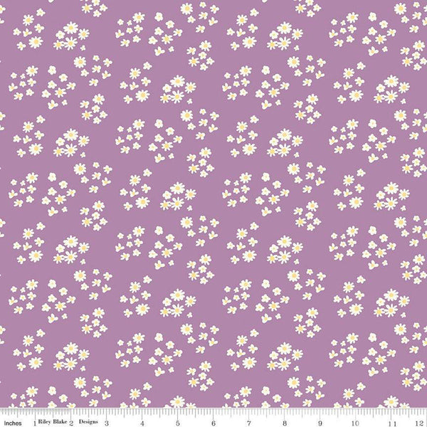 Fat Quarter End of Bolt - SALE Hello Spring Daisies C12962 Lavender - Riley Blake - Floral Flowers Cream Daisy - Quilting Cotton Fabric