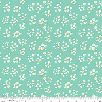13" End of Bolt - DEAL Hello Spring Daisies C12962 Seafoam - Riley Blake Designs - Floral Flowers Cream Daisy - Quilting Cotton Fabric