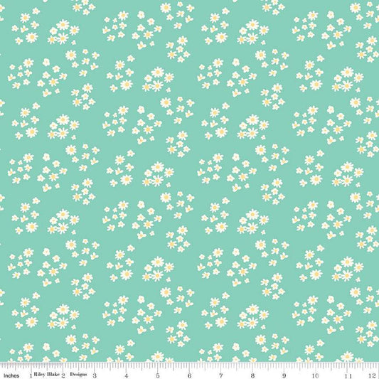 13" End of Bolt - DEAL Hello Spring Daisies C12962 Seafoam - Riley Blake Designs - Floral Flowers Cream Daisy - Quilting Cotton Fabric