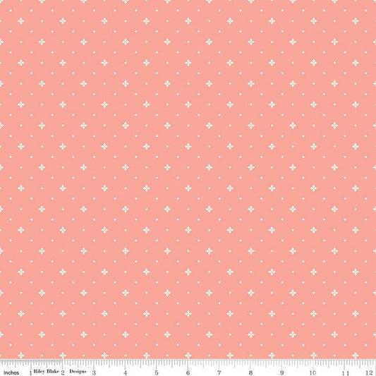 Fat Quarter End of Bolt - SALE Hello Spring Ditsy C12966 Coral - Riley Blake Designs - Geometric Diamonds - Quilting Cotton Fabric