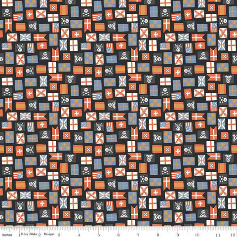 SALE Hoist the Sails Flags C12986 Black by Riley Blake Designs - Ship Flag - Quilting Cotton Fabric