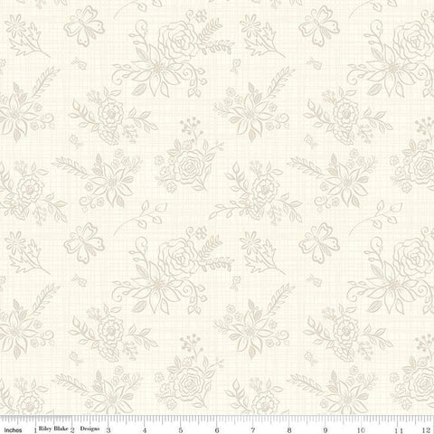 20" End of Bolt Piece - Gingham Cottage Tonal C13011 Cream - Riley Blake - Floral Flowers Tone-on-Tone Background - Quilting Cotton Fabric