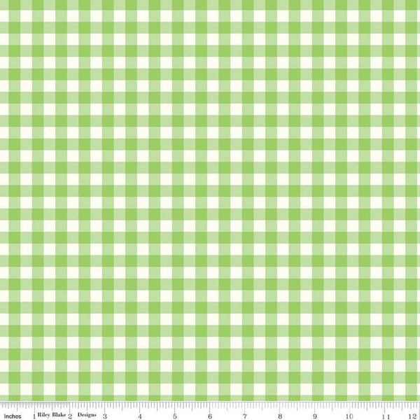Fat Quarter End of Bolt - Gingham Cottage PRINTED Gingham C13014 Green - Riley Blake Designs - Green Cream Checks- Quilting Cotton Fabric