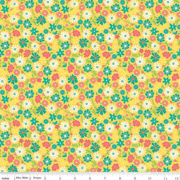 Fat Quarter End of Bolt - SALE Gingham Cottage Flowers C13015 Yellow - Riley Blake Designs - Floral Flower - Quilting Cotton Fabric