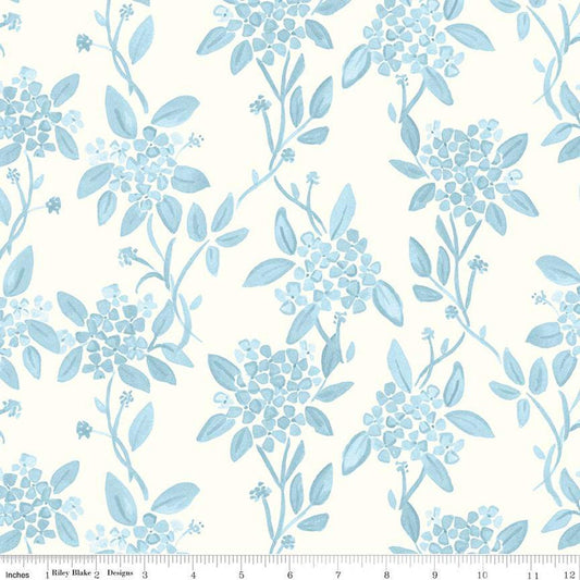 21" End of Bolt - Portsmouth Main C12910 Cloud - Riley Blake Designs - Floral Flowers Hydrangeas Patriotic - Quilting Cotton Fabric
