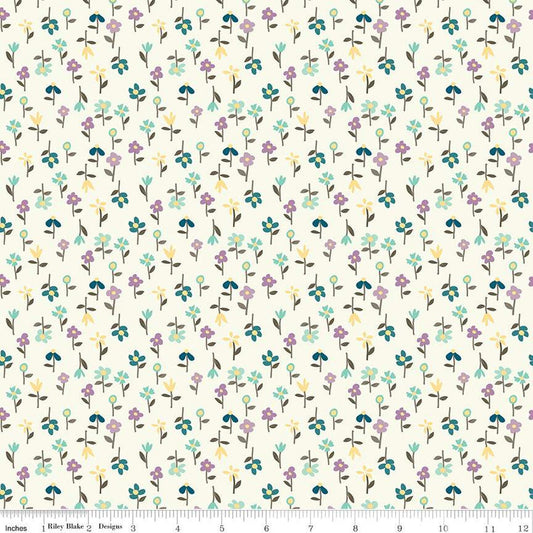 13" End of Bolt - SALE Hello Spring Floral C12965 Cream - Riley Blake Designs - Flowers - Quilting Cotton Fabric