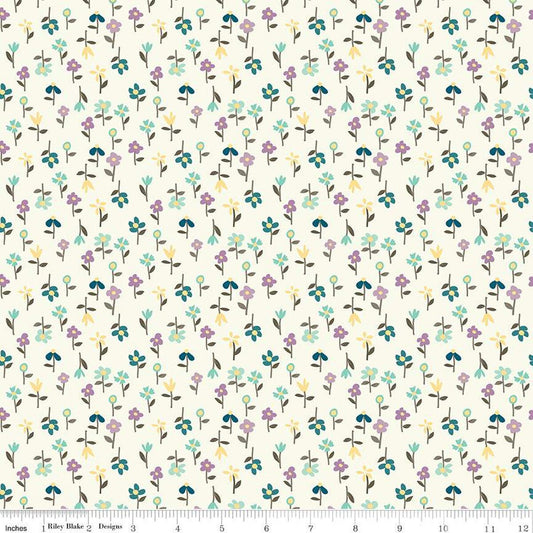 35" End of Bolt - SALE Hello Spring Floral C12965 Cream - Riley Blake Designs - Flowers - Quilting Cotton Fabric