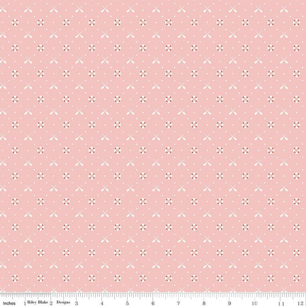 Fat Quarter End of Bolt - SALE Portsmouth Oars and Life Preservers C12914 Blush - Riley Blake - Boating Nautical - Quilting Cotton Fabric
