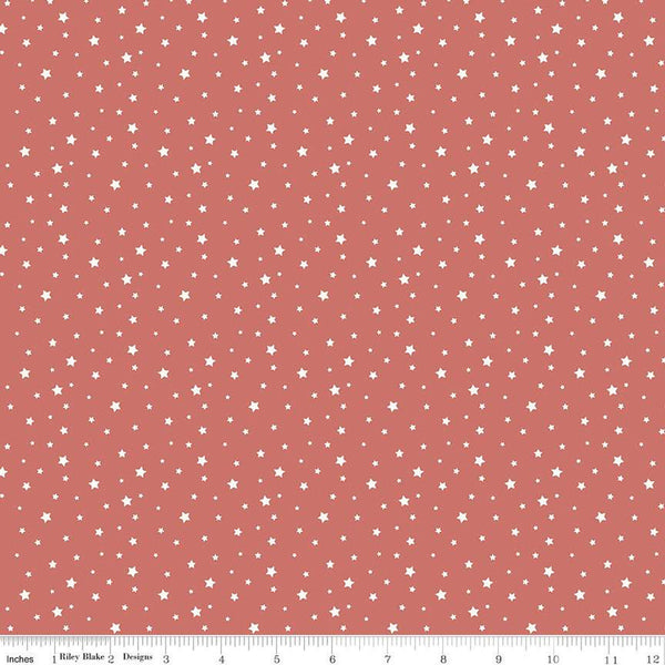 10" End of Bolt - SALE Portsmouth Stars C12918 Red - Riley Blake - United States Flag Pin Dots Starbursts Patriotic - Quilting Cotton Fabric