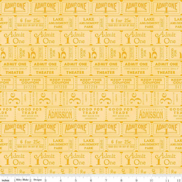 CLEARANCE Journal Basics Ticket Row C13053 Yellow by Riley Blake Designs - Rows of Tickets - Quilting Cotton Fabric