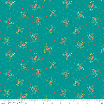 15" End of Bolt - SALE Gingham Cottage Scatter Floral C13013 Teal - Riley Blake Designs - Flower Flowers - Quilting Cotton Fabric