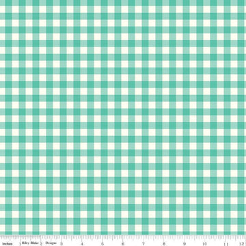 Gingham Cottage PRINTED Gingham C13014 Sea Glass - Riley Blake Designs - Sea Glass Cream Checks Check - Quilting Cotton Fabric