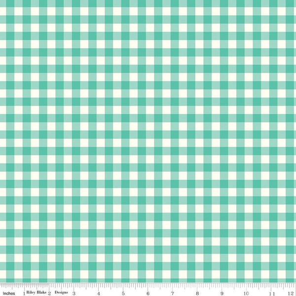 Gingham Cottage PRINTED Gingham C13014 Sea Glass - Riley Blake Designs - Sea Glass Cream Checks Check - Quilting Cotton Fabric