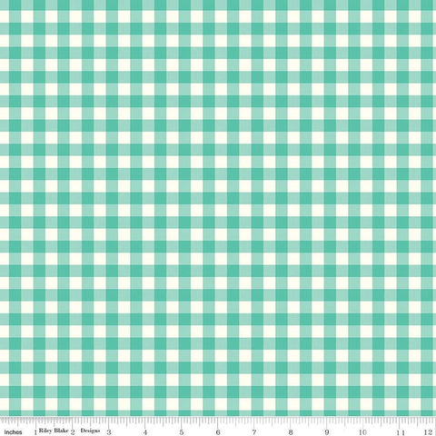 Gingham Cottage PRINTED Gingham C13014 Sea Glass - Riley Blake Designs - Sea Glass Cream Checks Check - Quilting Cotton Fabric