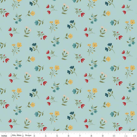 Fat Quarter End of Bolt - Ally's Garden Floral C13241 Aqua by Riley Blake Designs - Flower Flowers - Quilting Cotton Fabric