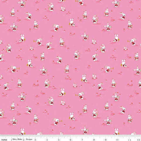 Down the Rabbit Hole Rabbit Chase C12944 Pink by Riley Blake Designs - Alice in Wonderland White Rabbit - Quilting Cotton Fabric