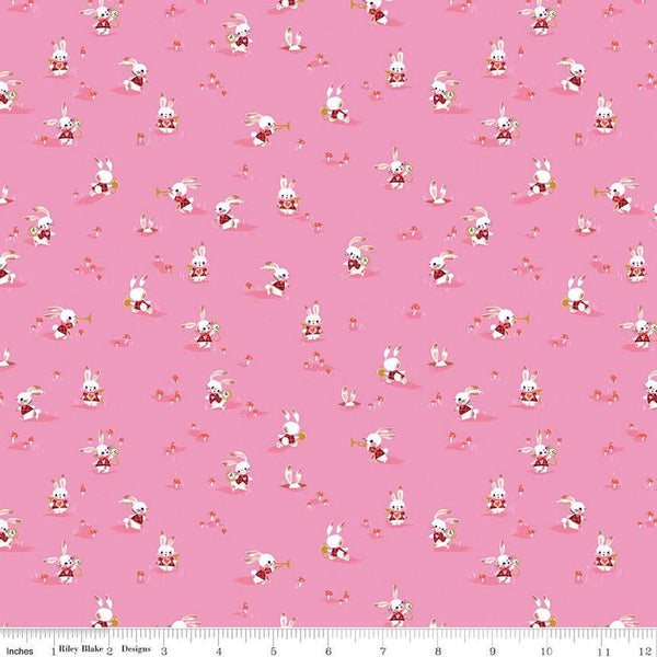 Down the Rabbit Hole Rabbit Chase C12944 Pink by Riley Blake Designs - Alice in Wonderland White Rabbit - Quilting Cotton Fabric