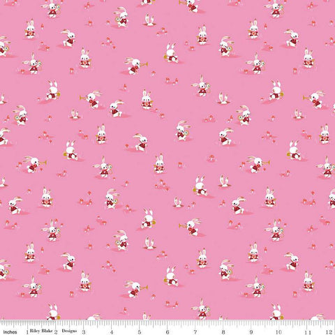 Down the Rabbit Hole Rabbit Chase C12944 Pink by Riley Blake Designs - Alice in Wonderland White Rabbit - Quilting Cotton Fabric