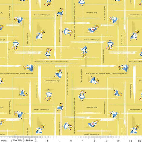 Fat Quarter End of Bolt - CLEARANCE Down the Rabbit Hole Alice Toss C12946 Yellow by Riley Blake  Alice in Wonderland Quilting Cotton Fabric