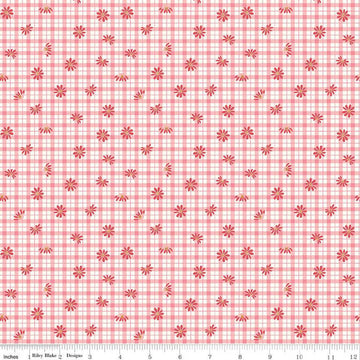 29" End of Bolt - SALE Sweet Acres Floral Gingham C13213 Strawberry - Riley Blake - Check Checks Flowers Off-White - Quilting Cotton Fabric