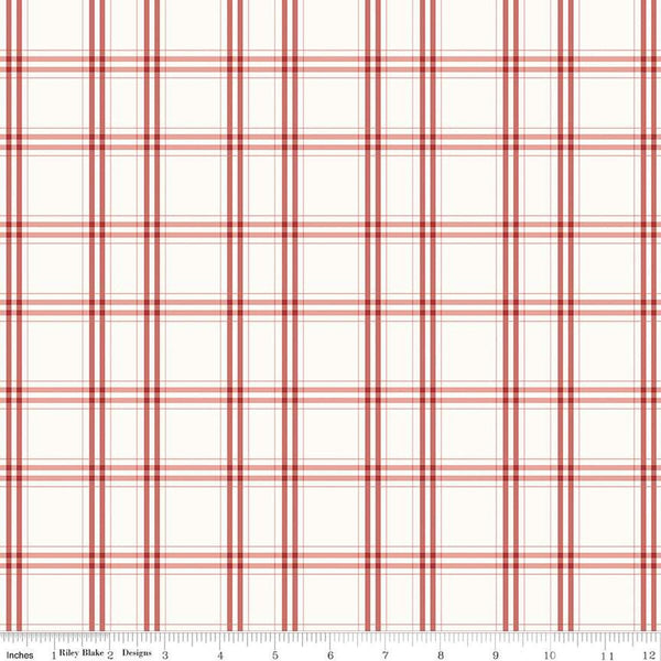 Fat Quarter End of Bolt - Portsmouth Plaid C12912 Red by Riley Blake Designs - Red on Off-White Patriotic - Quilting Cotton Fabric