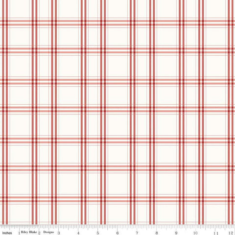 Fat Quarter End of Bolt - Portsmouth Plaid C12912 Red by Riley Blake Designs - Red on Off-White Patriotic - Quilting Cotton Fabric