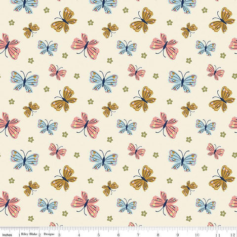 Fat Quarter End of Bolt - SALE Butterfly Blossom Butterflies C13271 Cream by Riley Blake Designs - Quilting Cotton Fabric