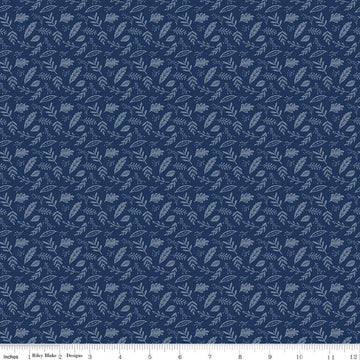 13" End of Bolt - SALE Butterfly Blossom Leaf Toss C13275 Navy by Riley Blake Designs - Tone-on-Tone Leaves - Quilting Cotton Fabric