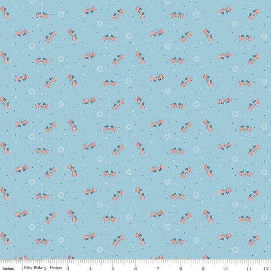 23" End of Bolt - Portsmouth Flags C12917 Dream - Riley Blake - United States Flag Pin Dots Starbursts Patriotic - Quilting Cotton Fabric