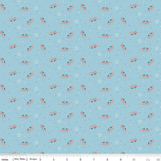 11" End of Bolt - Portsmouth Flags C12917 Dream - Riley Blake - United States Flag Pin Dots Starbursts Patriotic - Quilting Cotton Fabric