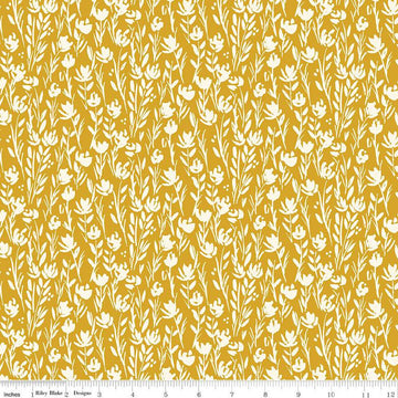 Fat Quarter End of Bolt - DEAL Eden Tonal C12924 Mustard by Riley Blake Designs - Floral Cream Flowers - Quilting Cotton Fabric