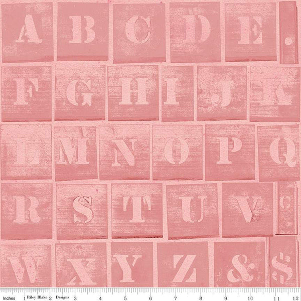 CLEARANCE Journal Basics Character Stencil C13050 Coral Riley Blake Designs - Stenciled Letters Alphabet - Quilting Cotton Fabric