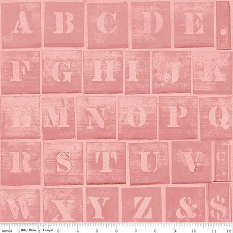 CLEARANCE Journal Basics Character Stencil C13050 Coral Riley Blake Designs - Stenciled Letters Alphabet - Quilting Cotton Fabric