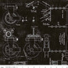 24" End of Bolt - SALE Art Journal In the Wings C13044 Black by Riley Blake - Pulleys Technical Drawings Text - Quilting Cotton Fabric