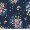 13" End of Bolt - Down the Rabbit Hole Caterpillar Floral C12941 Navy - Riley Blake - Alice in Wonderland Flowers - Quilting Cotton Fabric