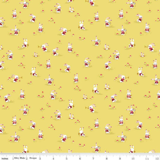 34" End of Bolt - Down the Rabbit Hole Rabbit Chase C12944 Yellow - Riley Blake - Alice in Wonderland White Rabbit - Quilting Cotton Fabric