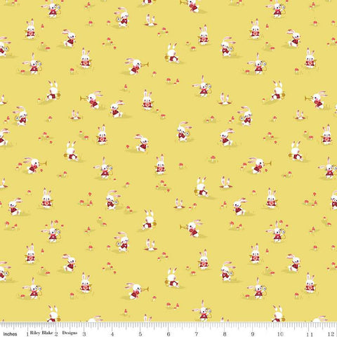 17" End of Bolt - Down the Rabbit Hole Rabbit Chase C12944 Yellow - Riley Blake - Alice in Wonderland White Rabbit - Quilting Cotton Fabric