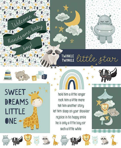 It's a Boy Welcome Baby Boy Panel P13255 Hunter by Riley Blake Designs - Animals Text Moon Stars Clouds  - Quilting Cotton Fabric