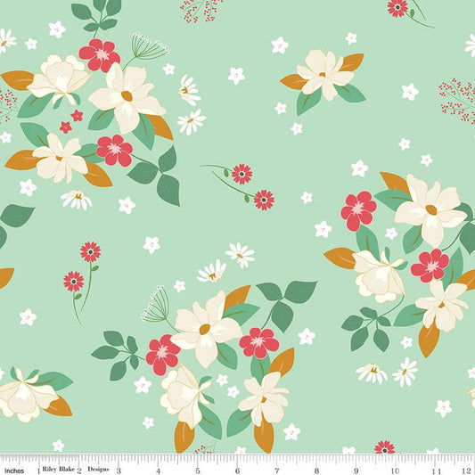 12" End of Bolt - DEAL Sweet Acres Main C13210 Mint - Riley Blake Designs - Floral Flowers - Quilting Cotton Fabric