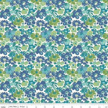 Bee Vintage Mildred C13070 Blue - Riley Blake Designs - Floral Flowers Leaves - Lori Holt - Quilting Cotton Fabric
