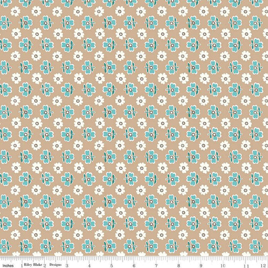 CLEARANCE 13" End of Bolt - Bee Vintage Mable C13082 Tea Dye by Riley Blake Designs - Floral Flowers - Lori Holt - Quilting Cotton Fabric
