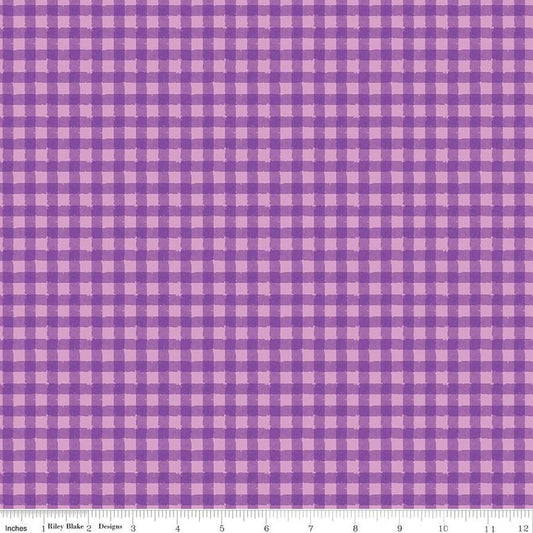Fat Quarter End of Bolt - Strength in Lavender PRINTED Gingham C13225 Violet - Riley Blake - Cancer Awareness Checks  Quilting Cotton Fabric