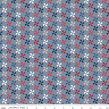 Fat Quarter End of Bolt - SALE Red, White & True Pinwheels C13183 Stone - Riley Blake Designs - Patriotic Geometric - Quilting Cotton Fabric
