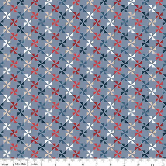 Fat Quarter End of Bolt - SALE Red, White & True Pinwheels C13183 Stone - Riley Blake Designs - Patriotic Geometric - Quilting Cotton Fabric