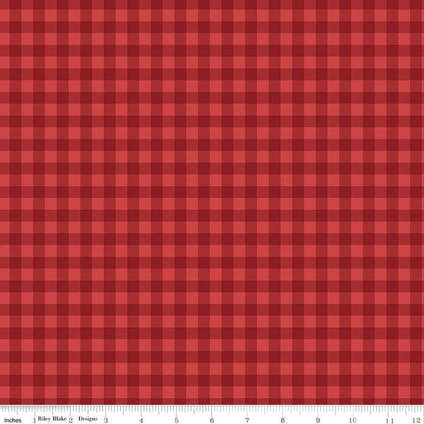 Fat Quarter End of Bolt - SALE Red, White and True Plaid C13186 Red by Riley Blake - Patriotic 3/8" PRINTED Gingham - Quilting Cotton Fabric