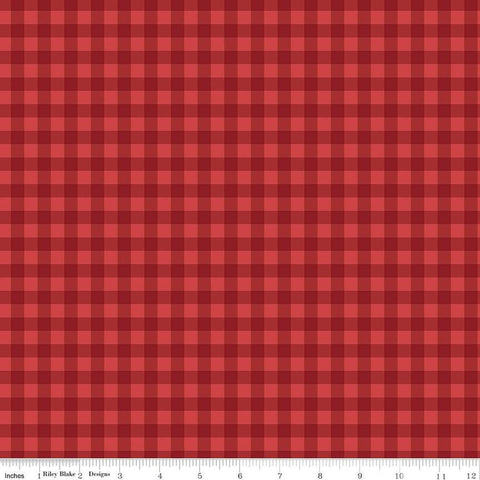 Fat Quarter End of Bolt - SALE Red, White and True Plaid C13186 Red by Riley Blake - Patriotic 3/8" PRINTED Gingham - Quilting Cotton Fabric