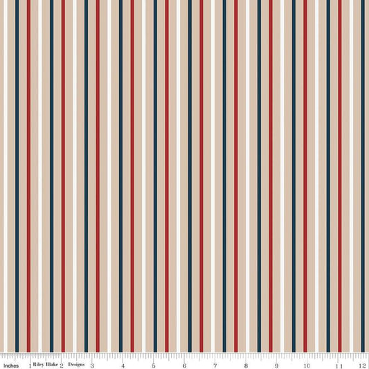 SALE Fat Quarter End of Bolt - Red, White & True Stripes C13188 Beach - Riley Blake - Patriotic Stripe Striped - Quilting Cotton Fabric