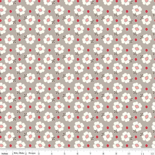 34" End of Bolt - SALE Bee Vintage Isabelle C13083 Pewter - Riley Blake Designs - Floral Flowers - Lori Holt - Quilting Cotton Fabric